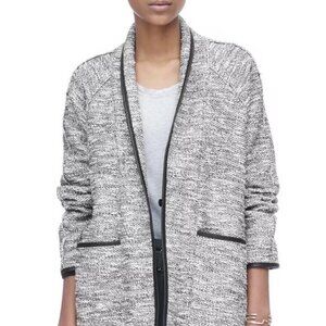 REBECCA TAYLOR Marled Tweed Sweater Coat - Black/Cream